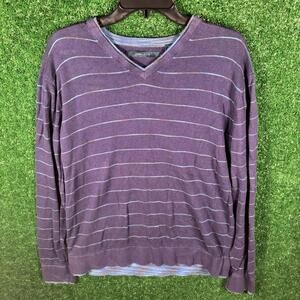 Perry Ellis Men's XL Blue Pullover Sweater Striped Multi Linen Cotton Blend